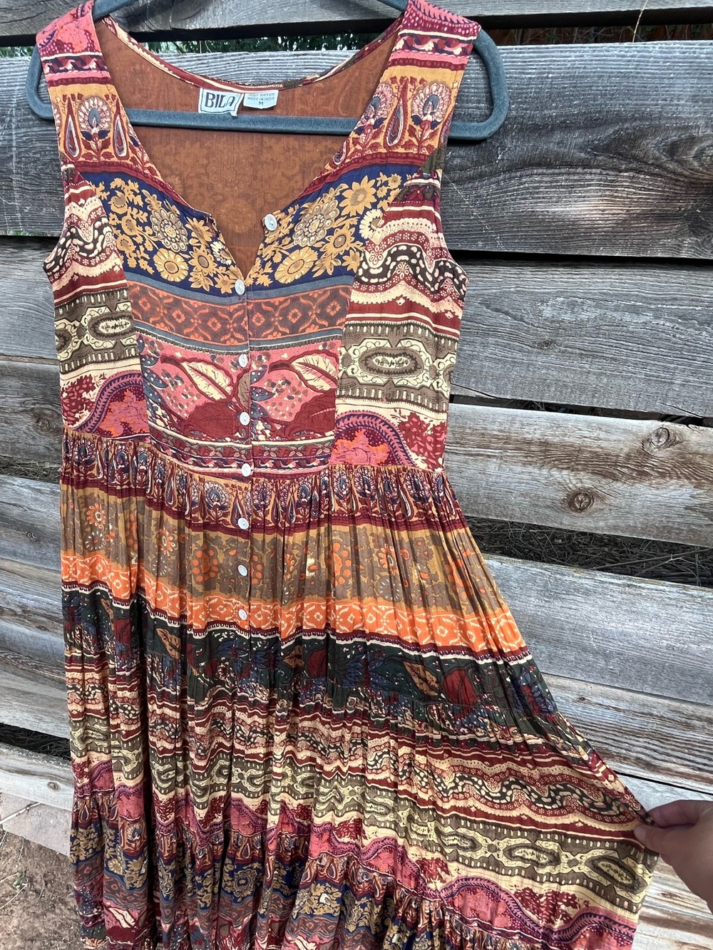 Bila Vintage Boho Patchwork Floral Paisley Pattern Tiered Maxi Dress